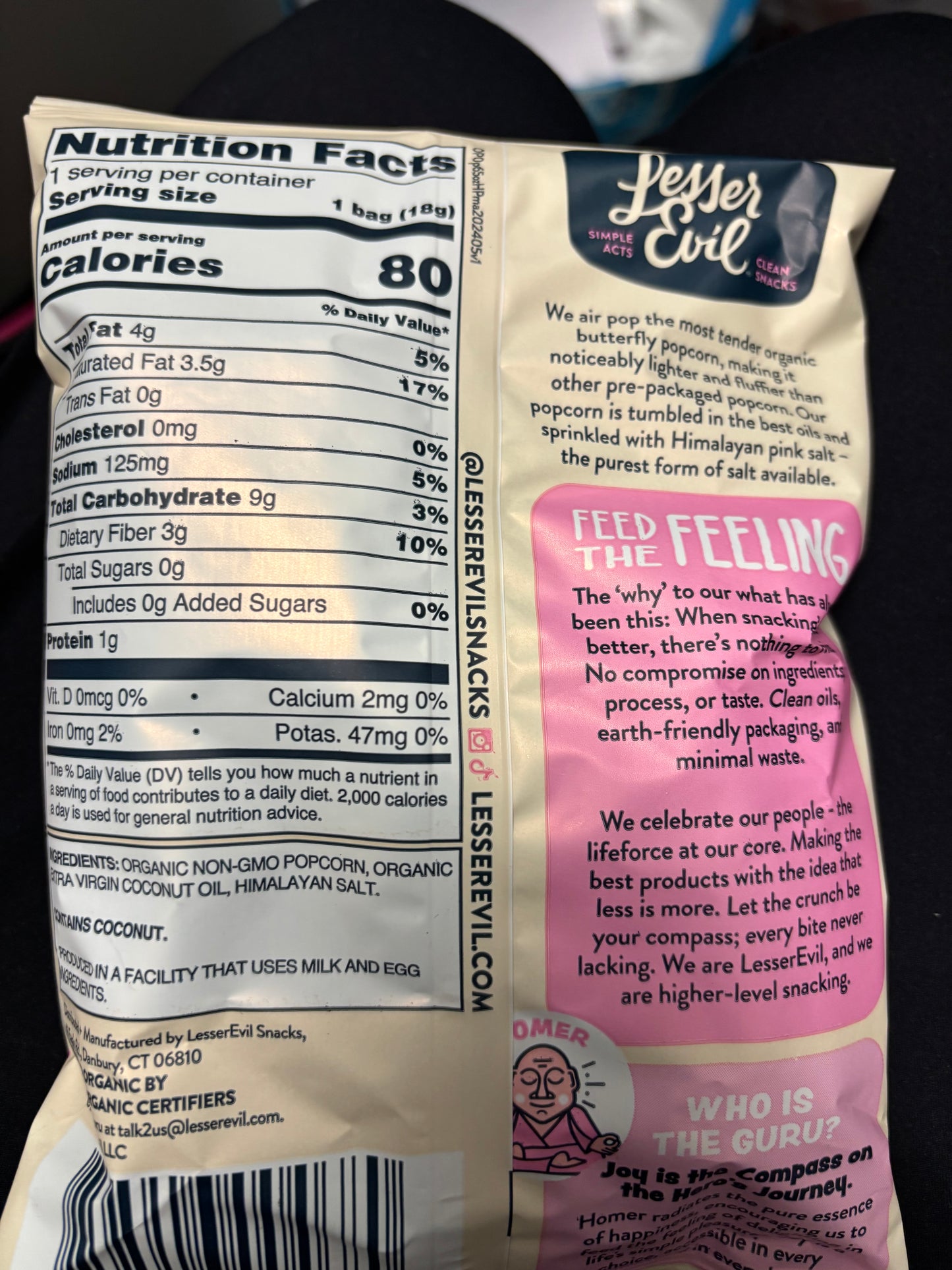 Lesser Evil Popcorn Single Serve