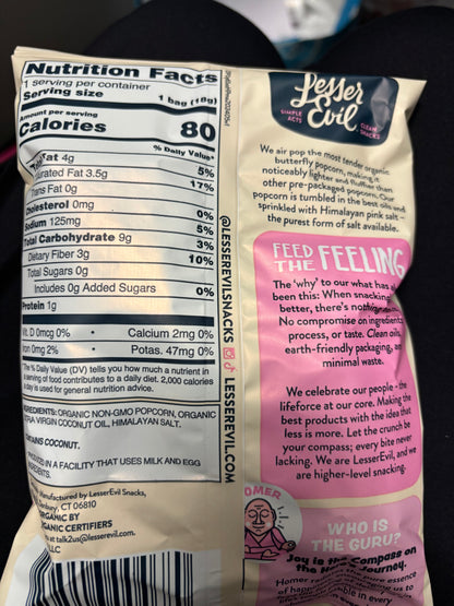 Lesser Evil Popcorn Single Serve